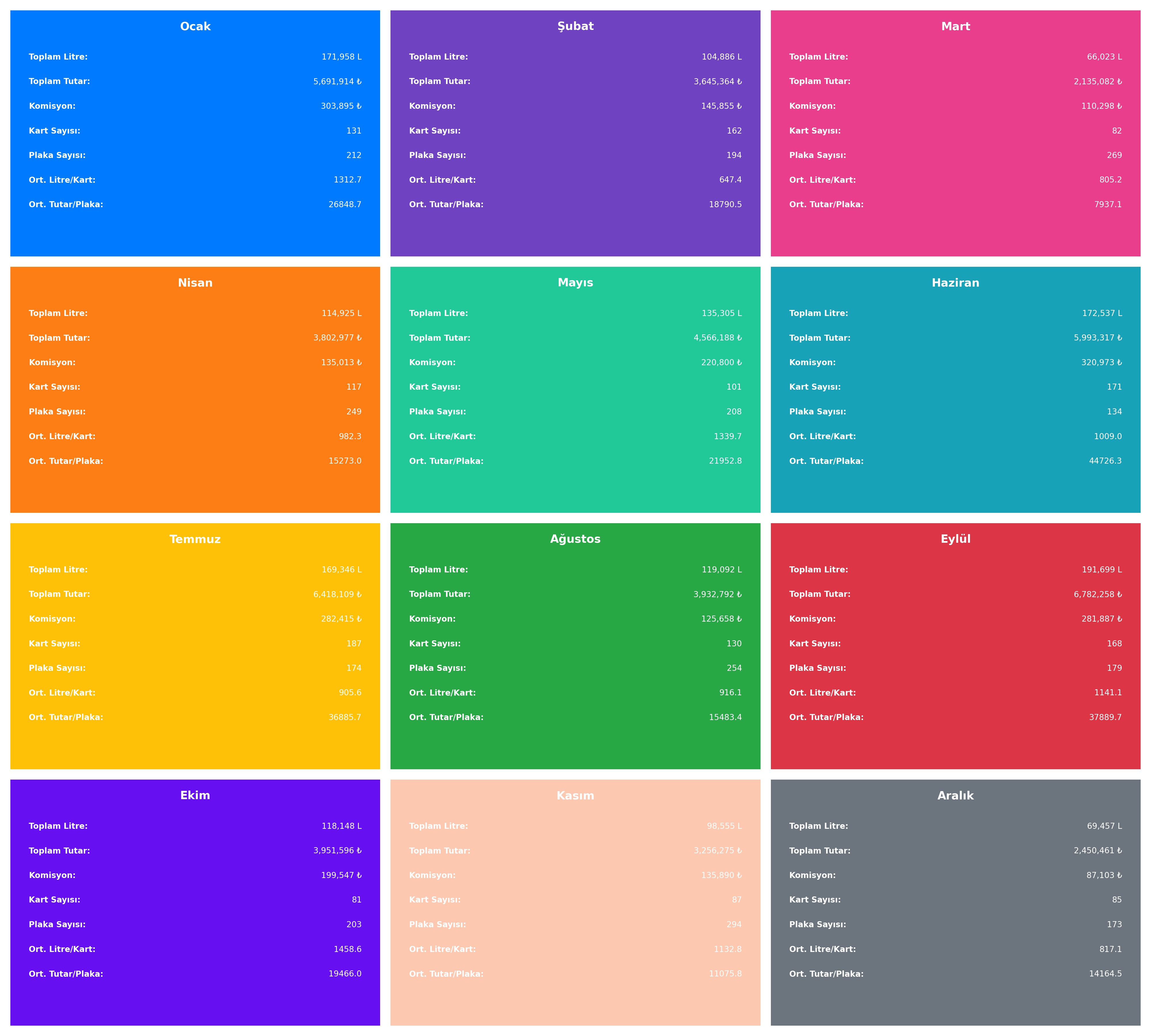12 Aylık Renkli Kart Görünüm